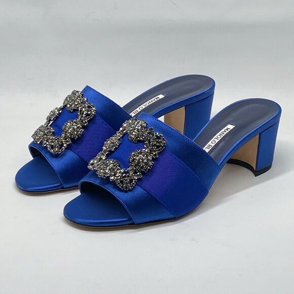 Manolo Blahnik Martanew 50MM Embellished Satin Mules size 38 - Picture 1 of 13